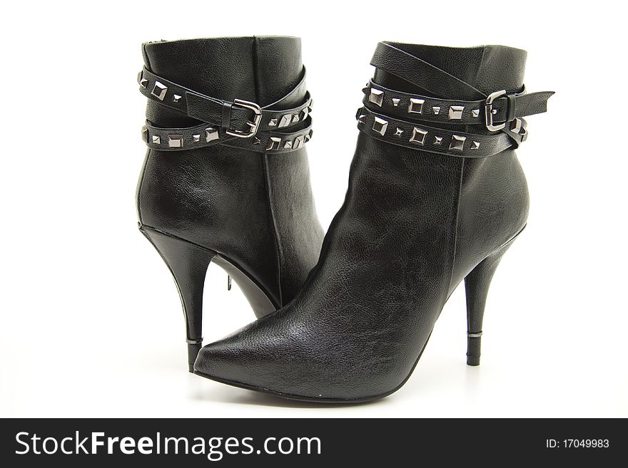 Elegant black lady shoe with belt buckle