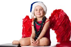 Beautiful Girl In Santa Sblue Hat Royalty Free Stock Images Beautiful Girl In Santa Sblue Hat Royalty Free Stock Images