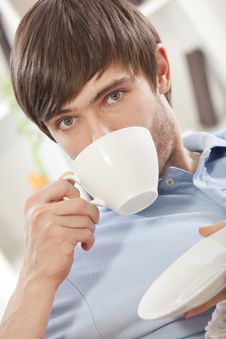 Man Drinking Tea At Home Stock Photography