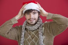 Happy Man With Santa Hat Stock Photo Happy Man With Santa Hat Stock Photo