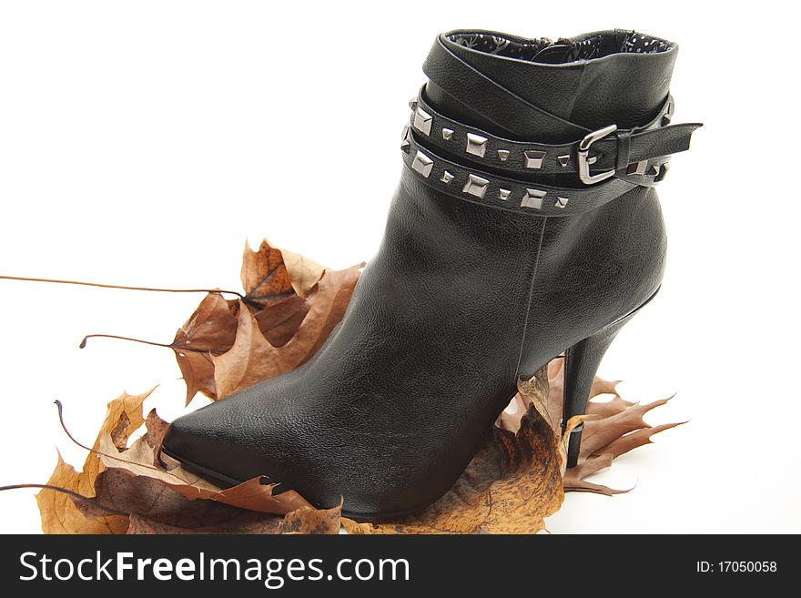 Lady shoes with buckle and leave