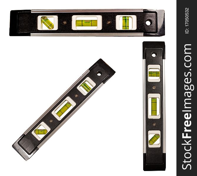 Three spirit levels showing different orientations isolated