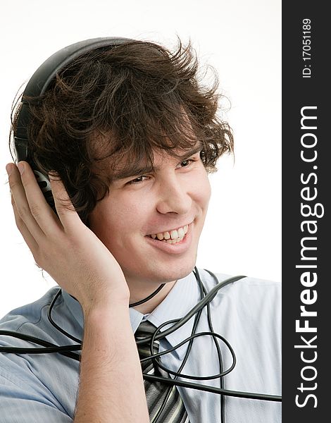 An image of a young man listening to music