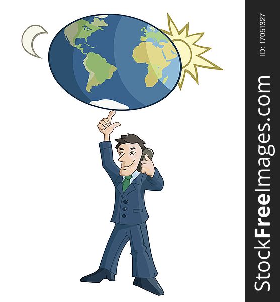 Businessman Is Rotating The Earth