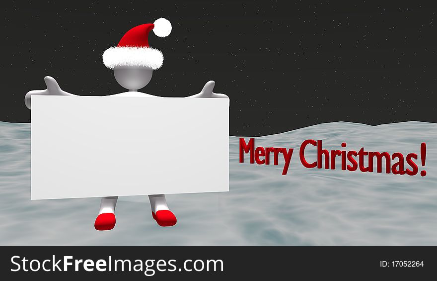 Christmas figure with white sign and Merry Christmas background