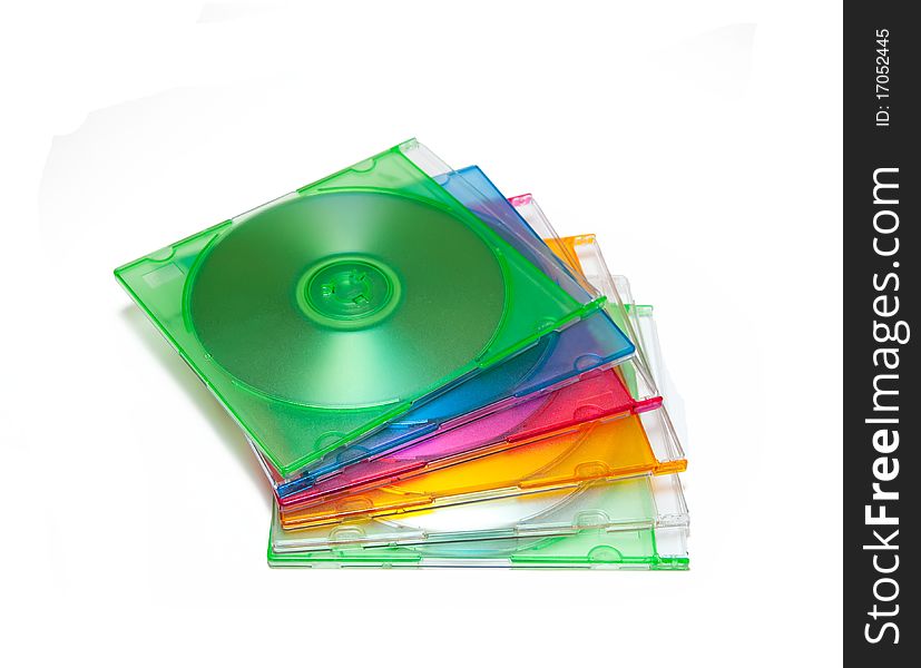 Six multi-colored disc on a white background