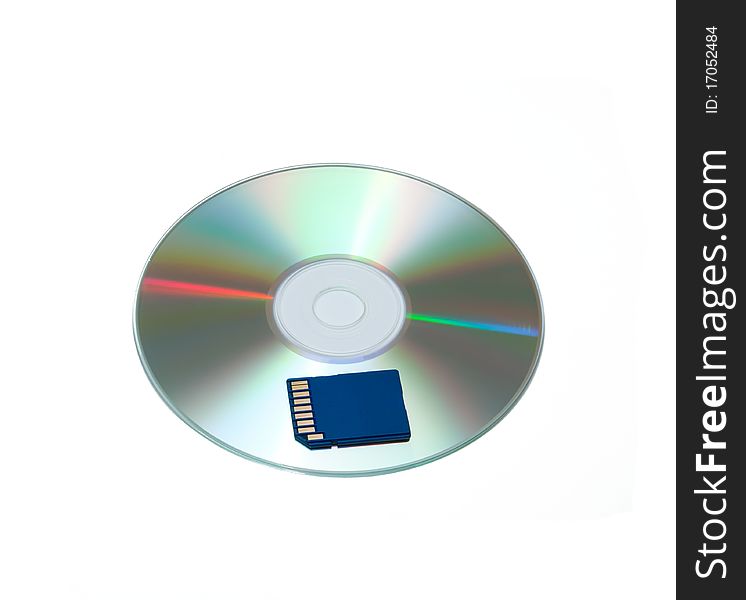 Memory card is on the disc on a white background. Memory card is on the disc on a white background