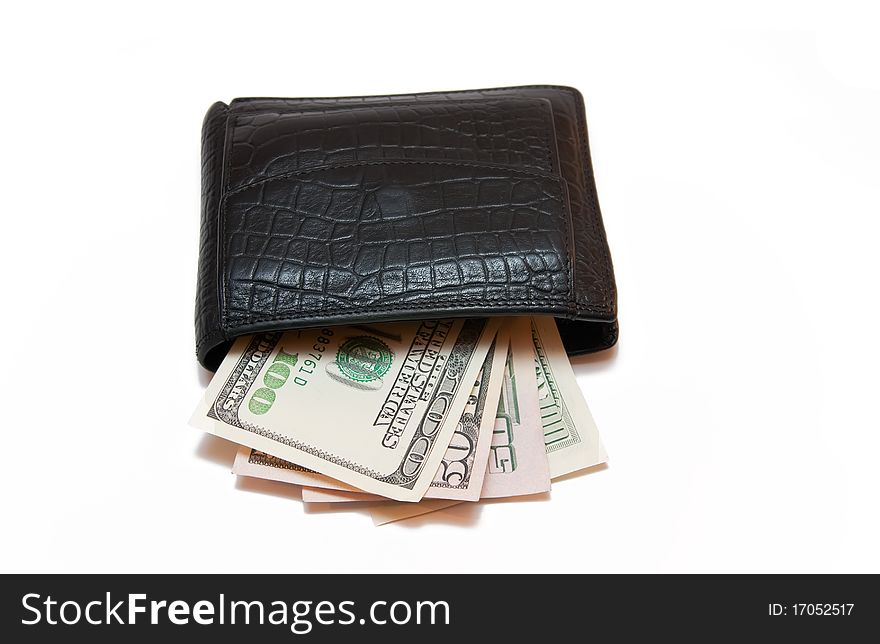 Black leather purse on a white background. Black leather purse on a white background