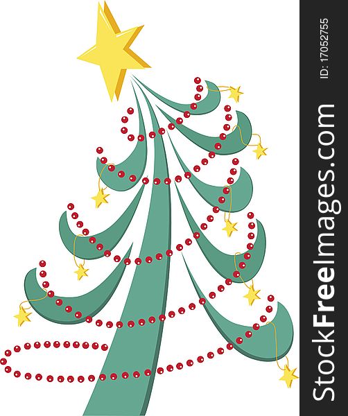 Stylized Christmas tree with yellow stars and red beads