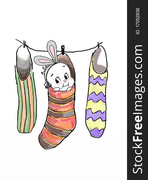 Christmas bunny-baby as a gift from Santa for Christmas and New Year. Illustration