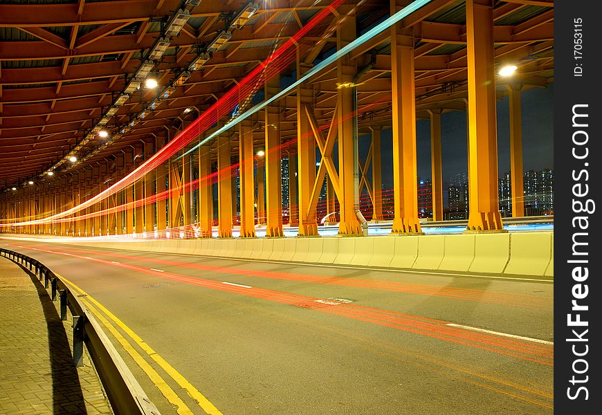 Light strips in the tunnel at night. Light strips in the tunnel at night