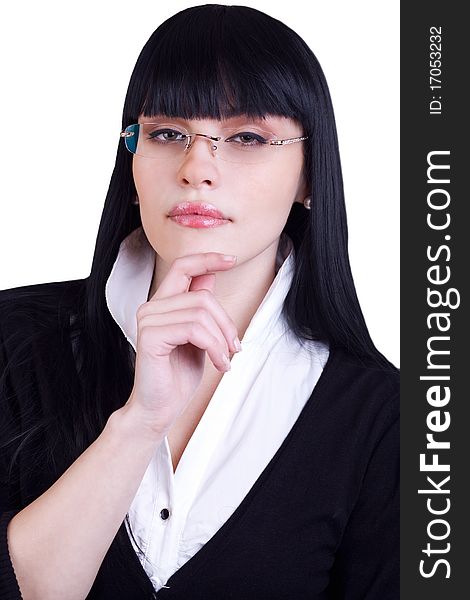 Pretty Business Woman With Glasses On White