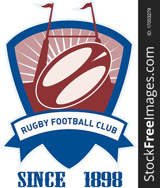 Retro style illustration of a rugby ball and goal post inside shield with words rugby football club since 1898. Retro style illustration of a rugby ball and goal post inside shield with words rugby football club since 1898.