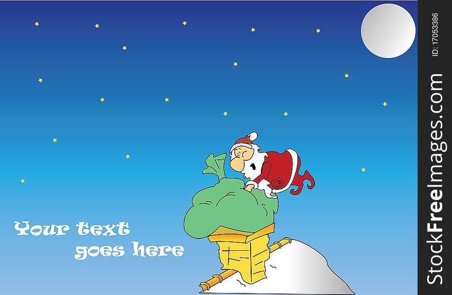 Santa on roof with gifts vector illustration