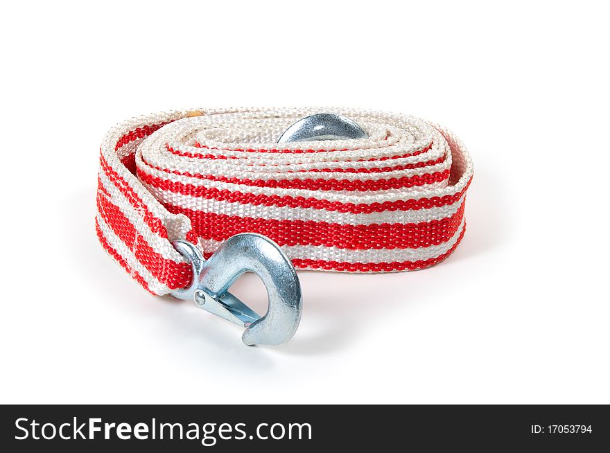 Towing rope with metal hooks isolated on a white background