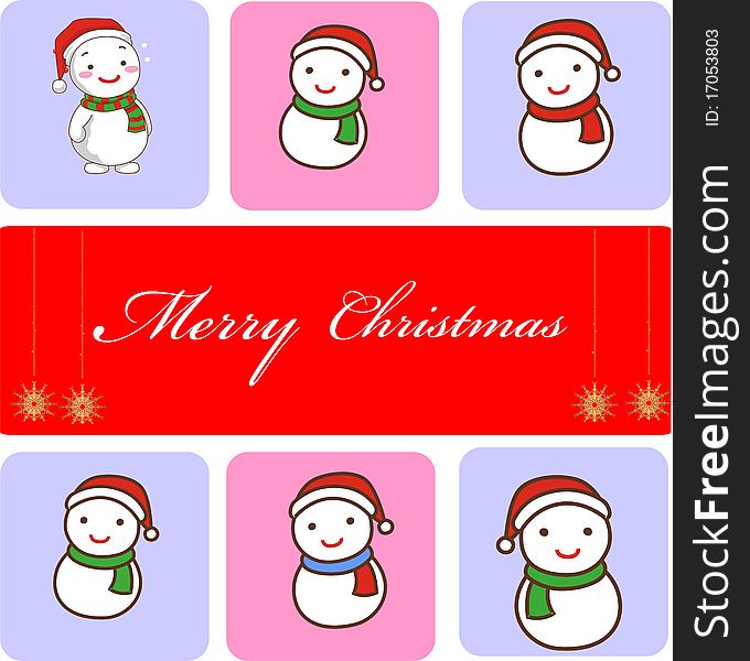 Red christmas card with snowman