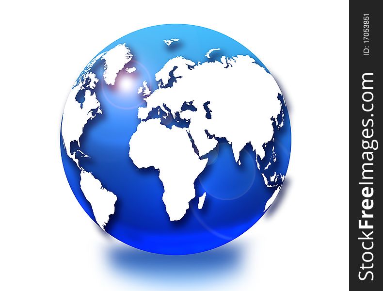 3D blue globe on white background