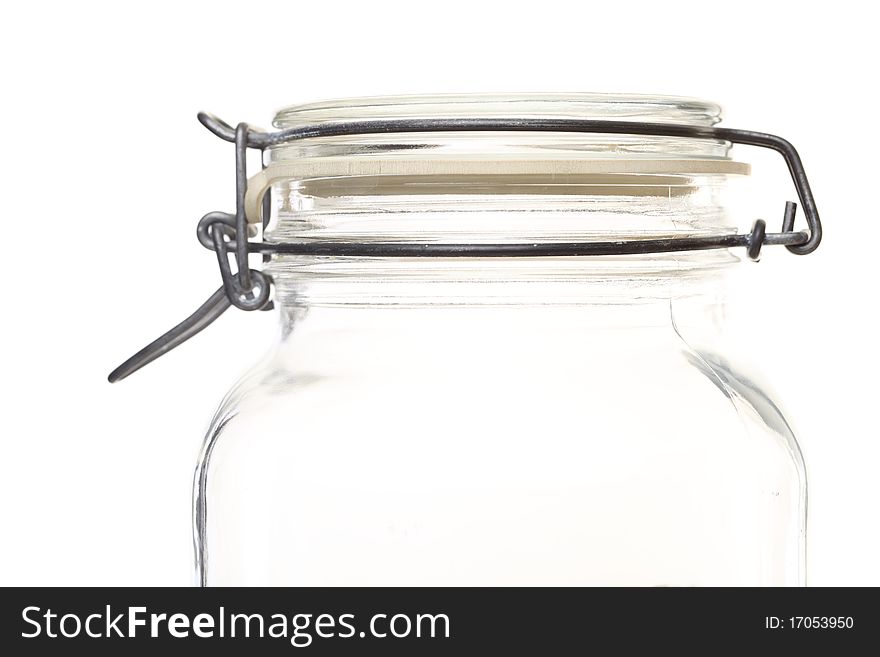 Closed close up of jar on white background