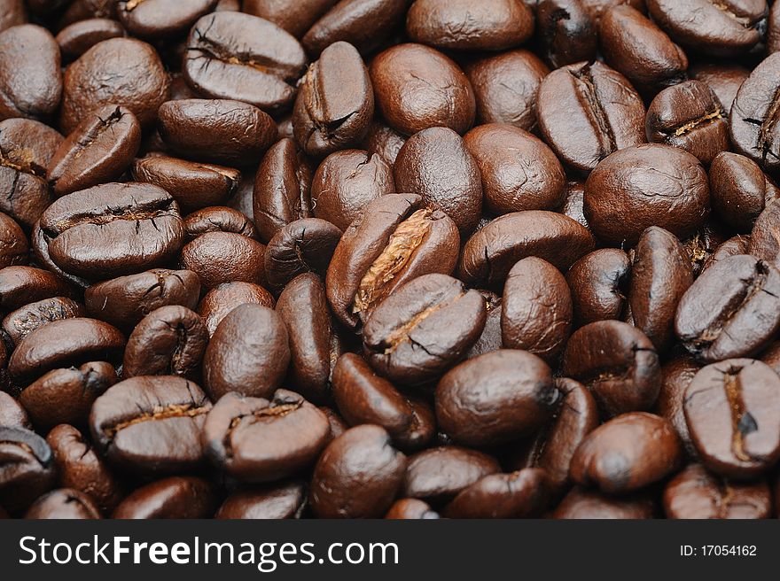 Close up of coffee beans with shallow depth of field