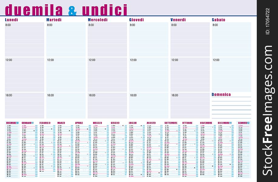 2011 big planning calendar in italian with counting of all days