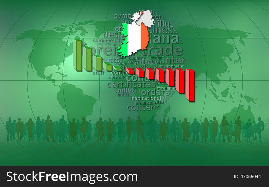 Statistics bars and map of Ireland