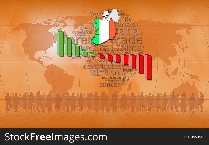 Statistics bars and map of Ireland. Statistics bars and map of Ireland