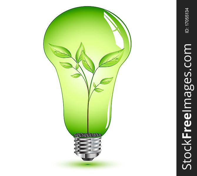 Light bulb with green shiny background. Light bulb with green shiny background