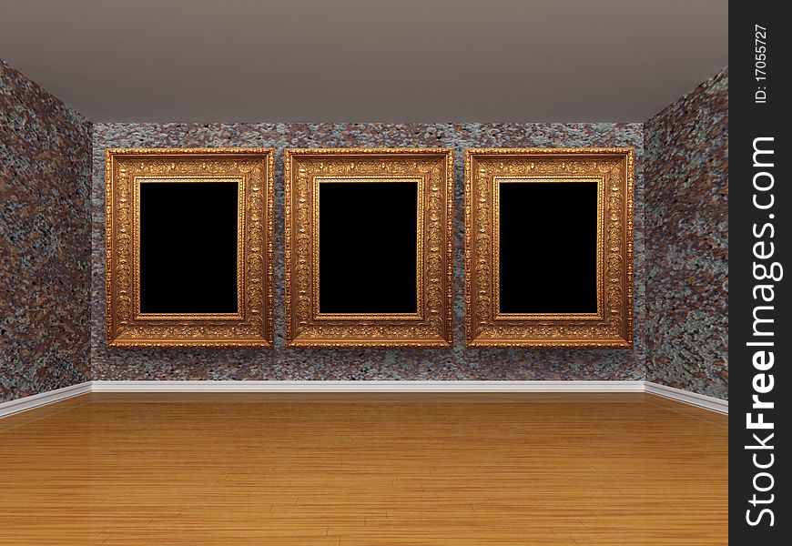 Grunge metallic room with empty frames. Grunge metallic room with empty frames