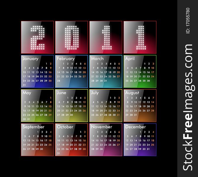 Glossy calendar 2011 in Euro format - week starts Monday