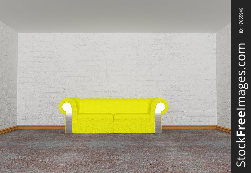 Minimalist living room with yellow couch
