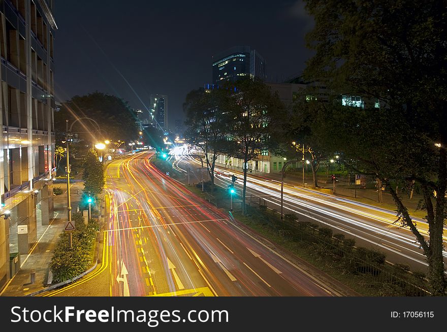 Night Scene of a busy road in Singapore. Night Scene of a busy road in Singapore