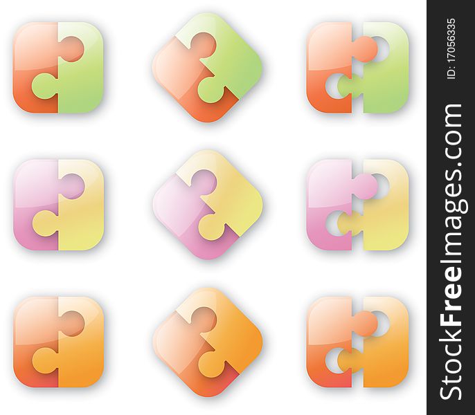 Warm coloured button-like puzzles on the white background