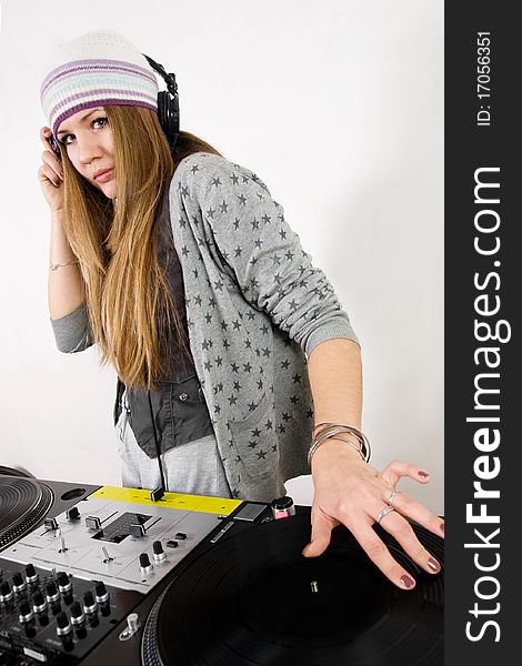 Female DJ scratching the record