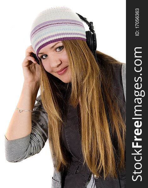 Young Pretty Girl In Headphones