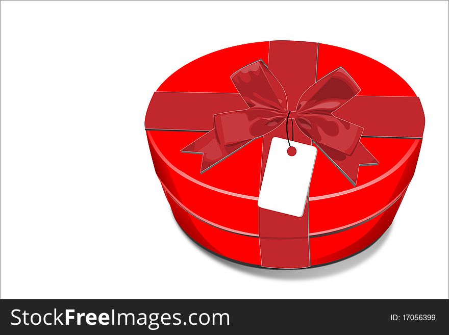 A red gift Box with red bow and a small white invited card
