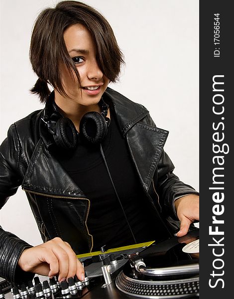 Female DJ Scratching The Record