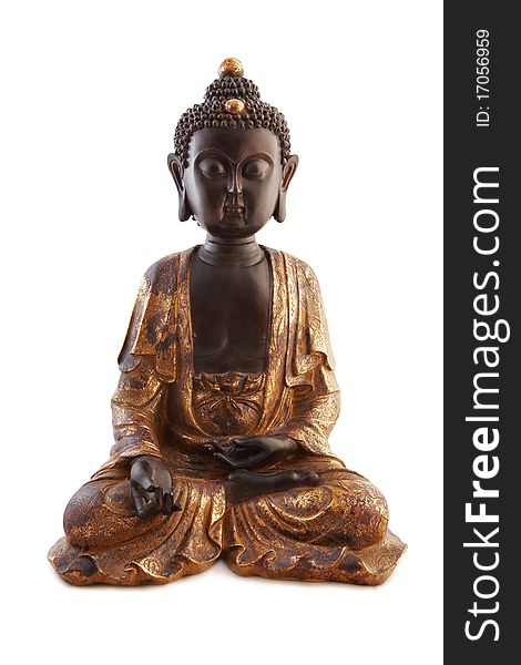 Wood brown and gold Buddha statuette isolated