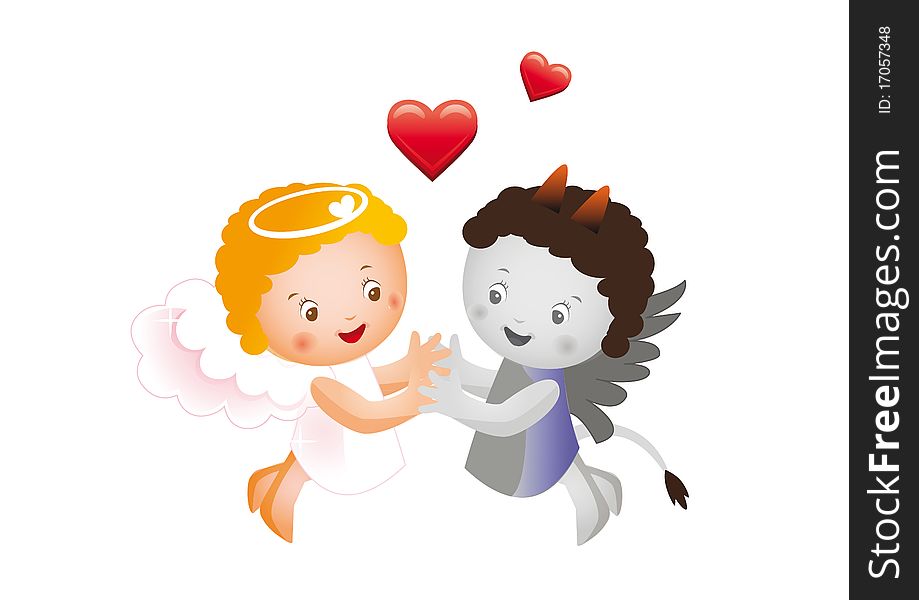 Angel and devil hold hands - Valentine's day. Angel and devil hold hands - Valentine's day