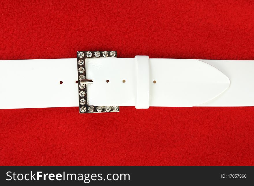 White Leather Belt And Buckle With Stone