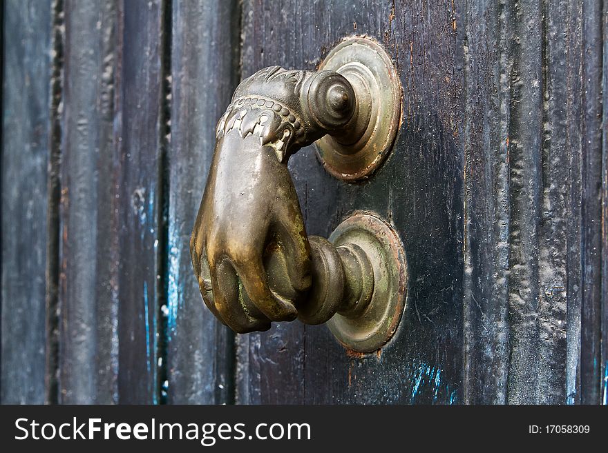 Door hardware and dark door. Door hardware and dark door