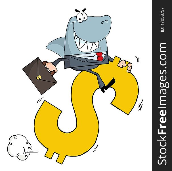 Business Shark Businessman Riding On A Dollar