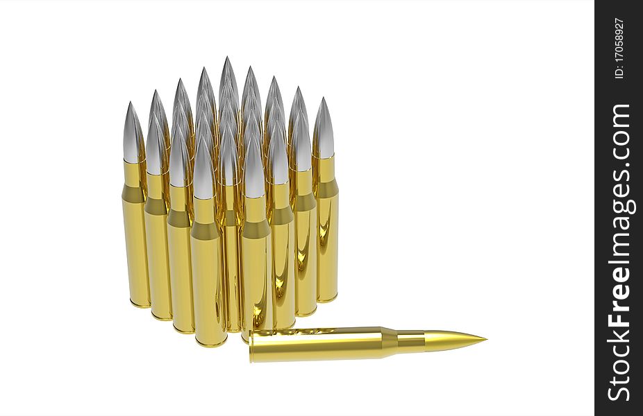 Gold bullet amongst bullets isolated on white