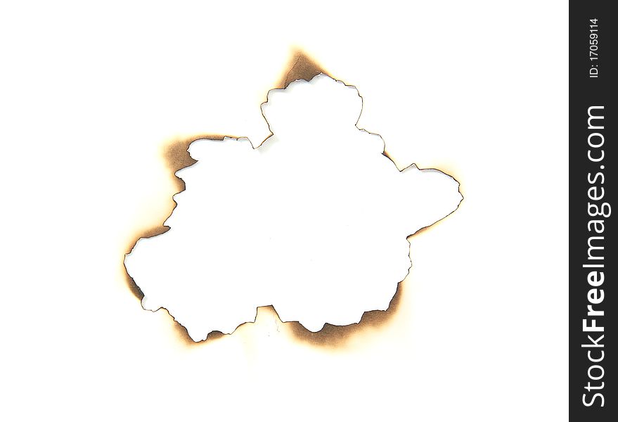Studio photo of burned paper, isolated on white background. Studio photo of burned paper, isolated on white background