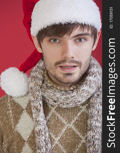 Young Man In Santa Hat