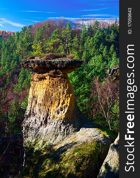Sandstone formations in the mountain forests of Central Europe. Sandstone formations in the mountain forests of Central Europe
