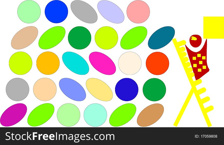 Cartoon with yellow cub and more colorful circle and oval. Cartoon with yellow cub and more colorful circle and oval