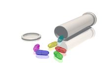 Vial And Colored Pills Stock Photo Vial And Colored Pills Stock Photo