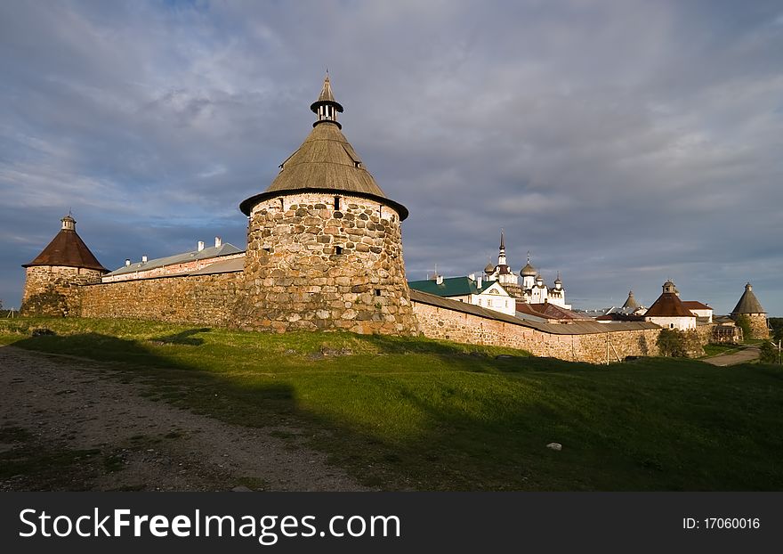 View of Solovetsky Orthodox monastery-fortress on Solovki islands, White Sea, Northern Russia.