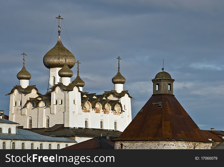 Tower and Transfiguration cathedral of Solovetsky Orthodox monastery on Solovki islands, White Sea, Northern Russia. Tower and Transfiguration cathedral of Solovetsky Orthodox monastery on Solovki islands, White Sea, Northern Russia.