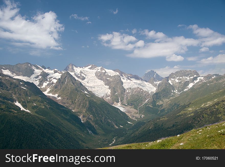 Hillside with a tree and mountain top. Hillside with a tree and mountain top